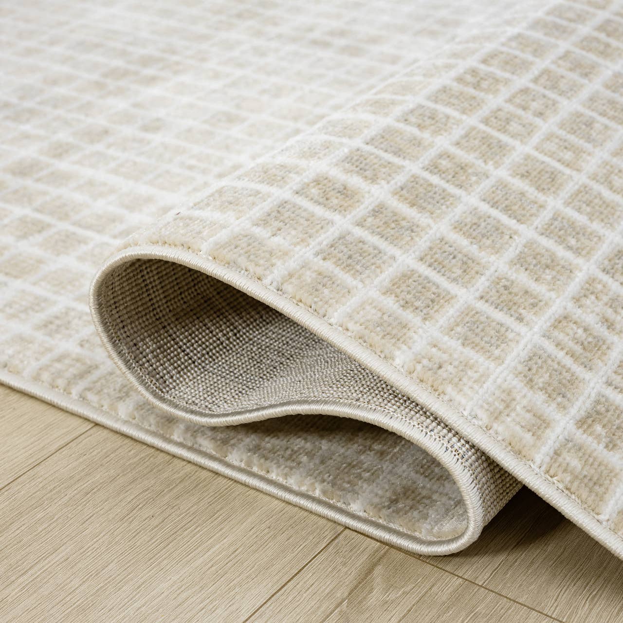 Dalia Beige Micro Grid Indoor Outdoor Rug