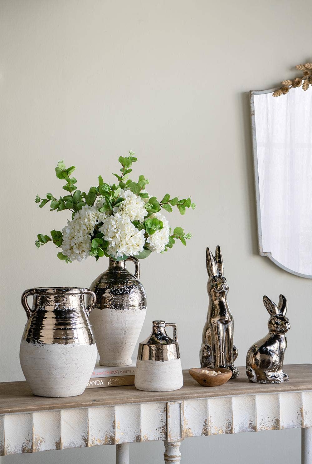 Terracotta Jug Vase w/ Metallic Bronze &amp; Natural Tan