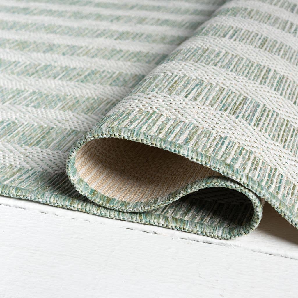 3x5 Ocean Striped Green Cream Indoor/Outdoor Area Rug