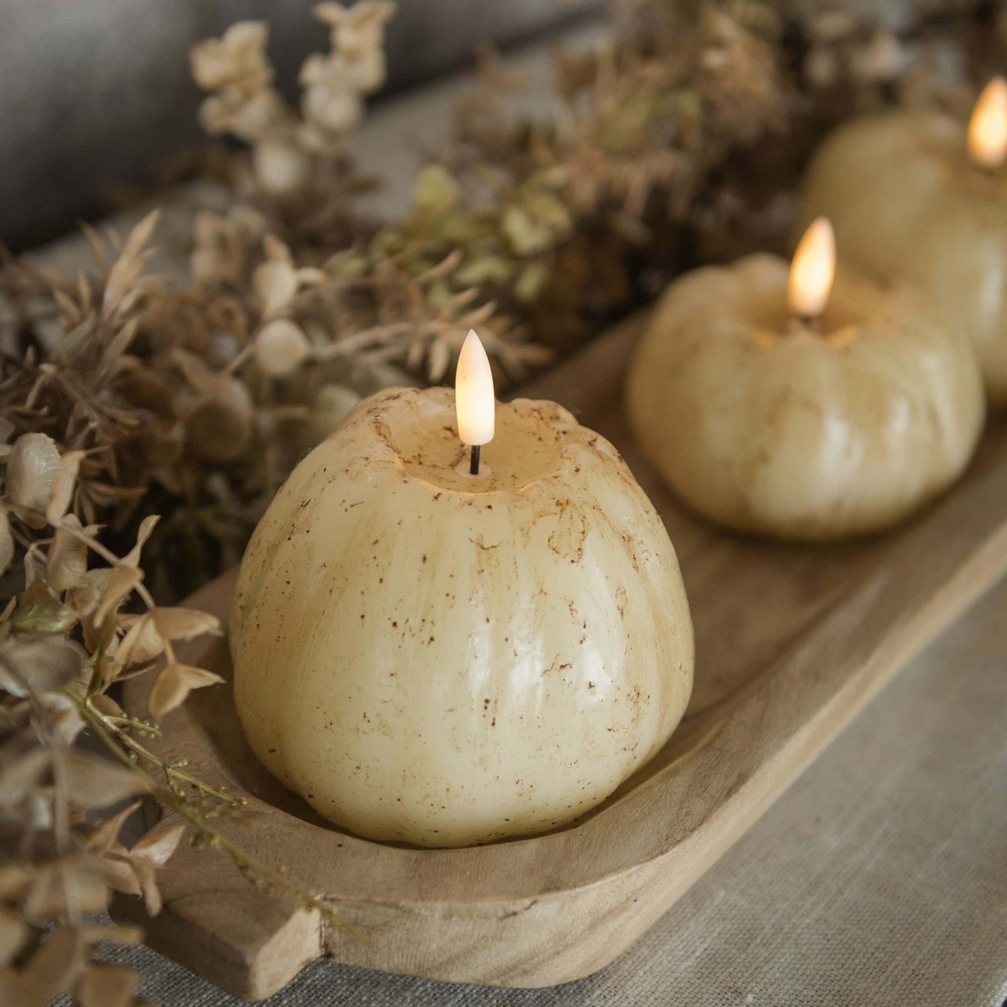 4" Cream 3D Flame Tall Pumpkin Candle