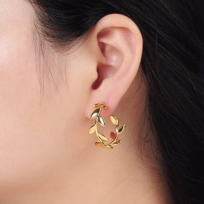 30mm Nature Leaf C-Shaped Hoop Earrings