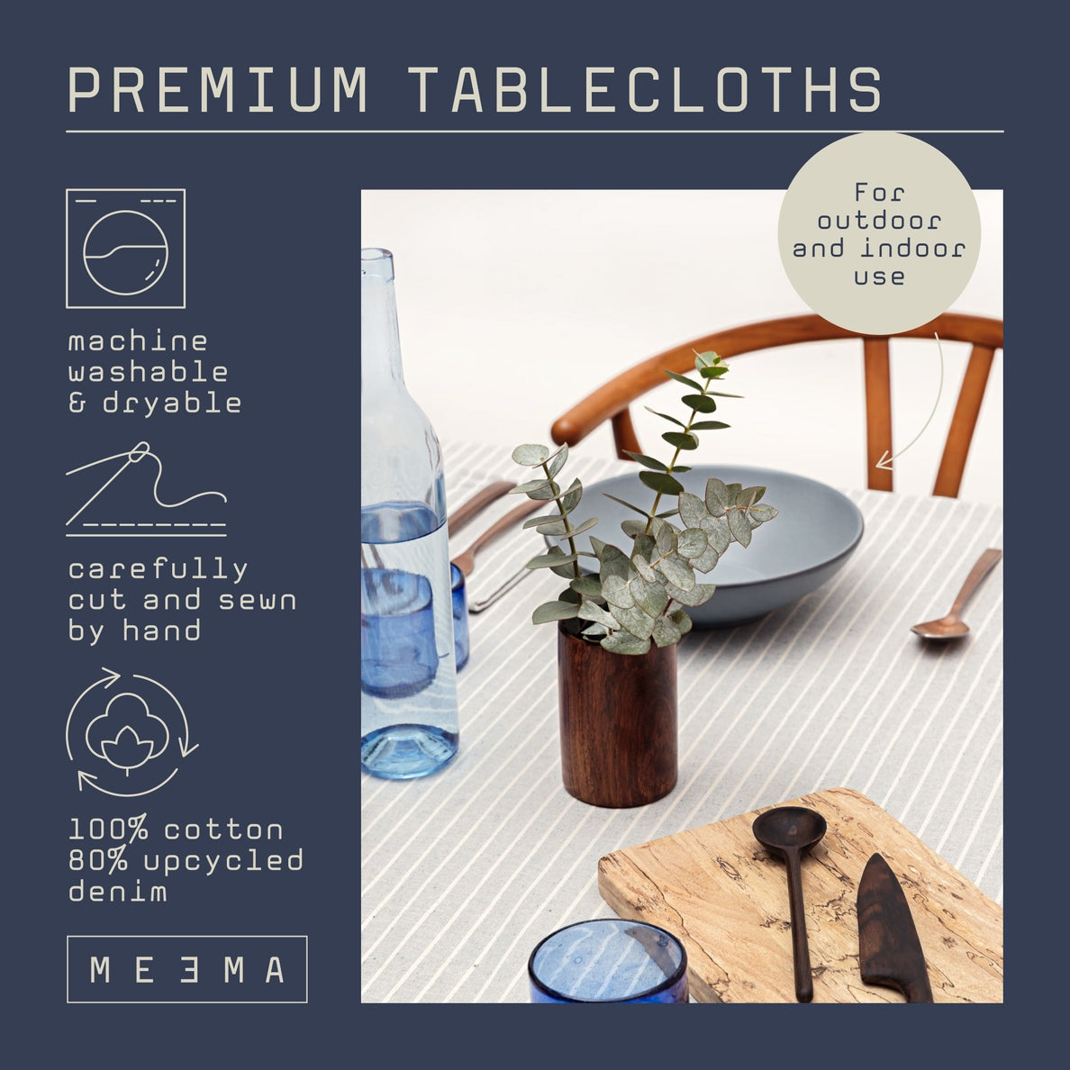 Grey Striped Tablecloth - Cloth + Cabin