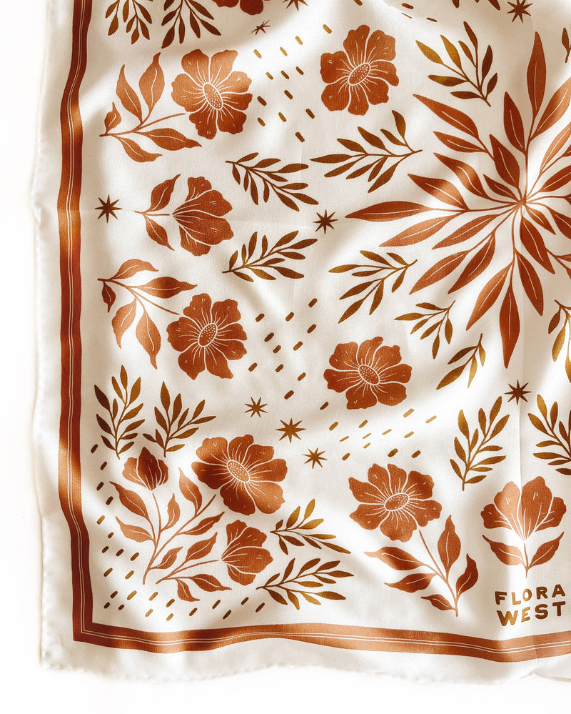 Desert Floral Western Earth Tones Silk Bandana Scarf