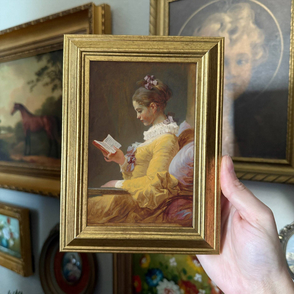 Vintage Style Girl Reading a Book Art Print Framed