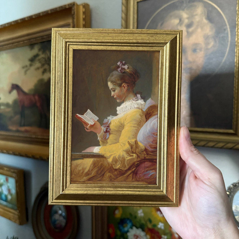 Vintage Style Girl Reading a Book Art Print Framed