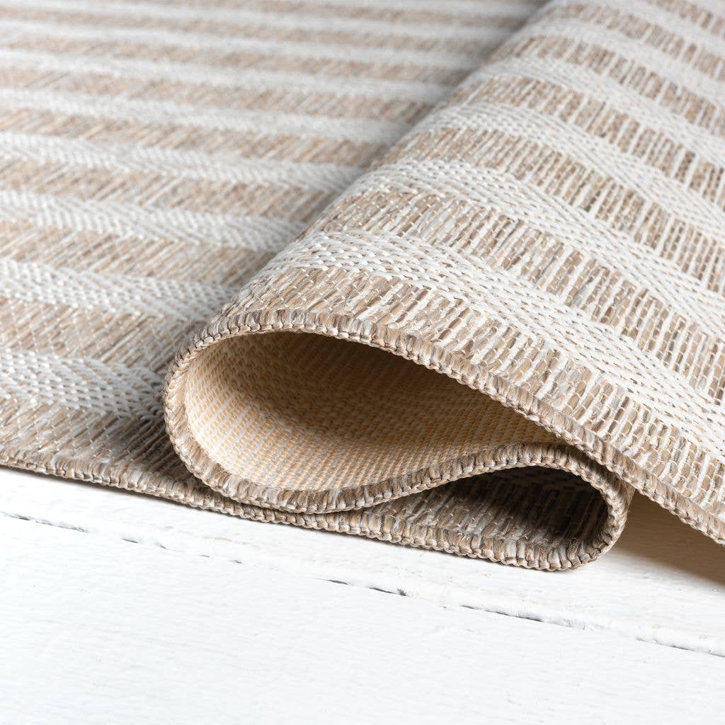 Ocean Striped Beige Brown Indoor/Outdoor Area Rug