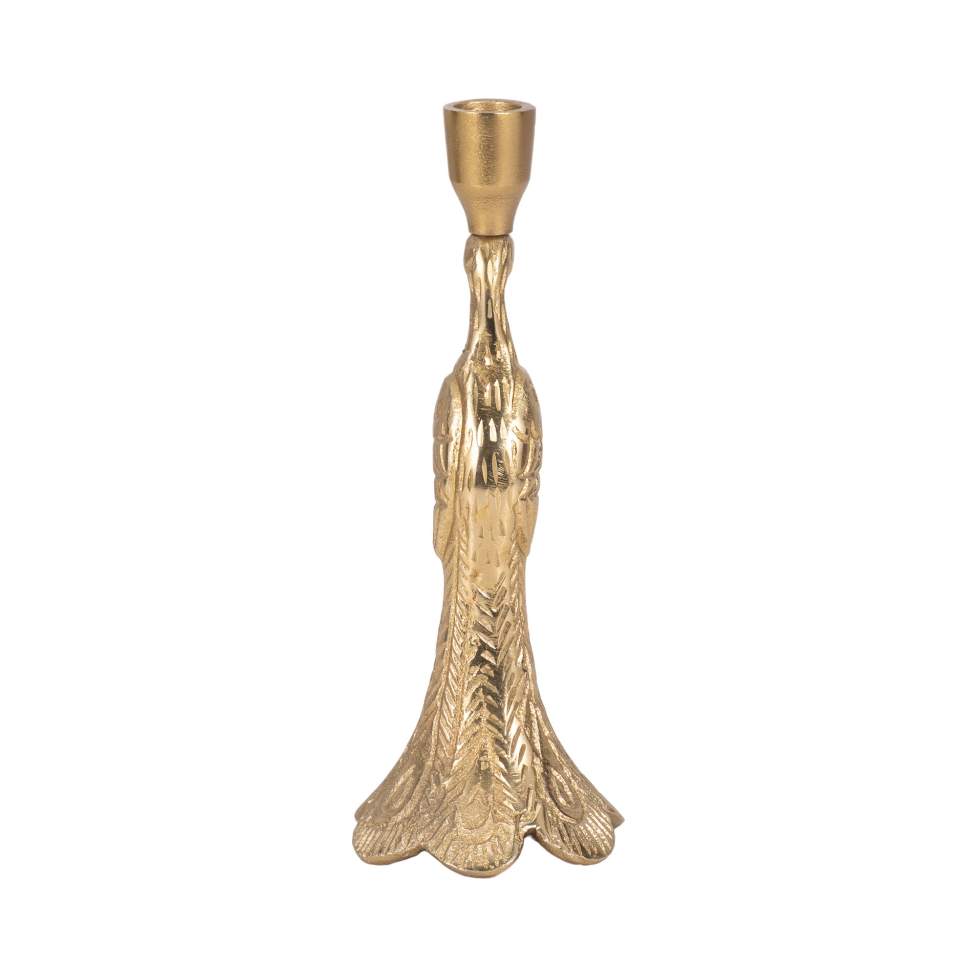 Gold Peacock Taper Candle Holder - Cloth + Cabin