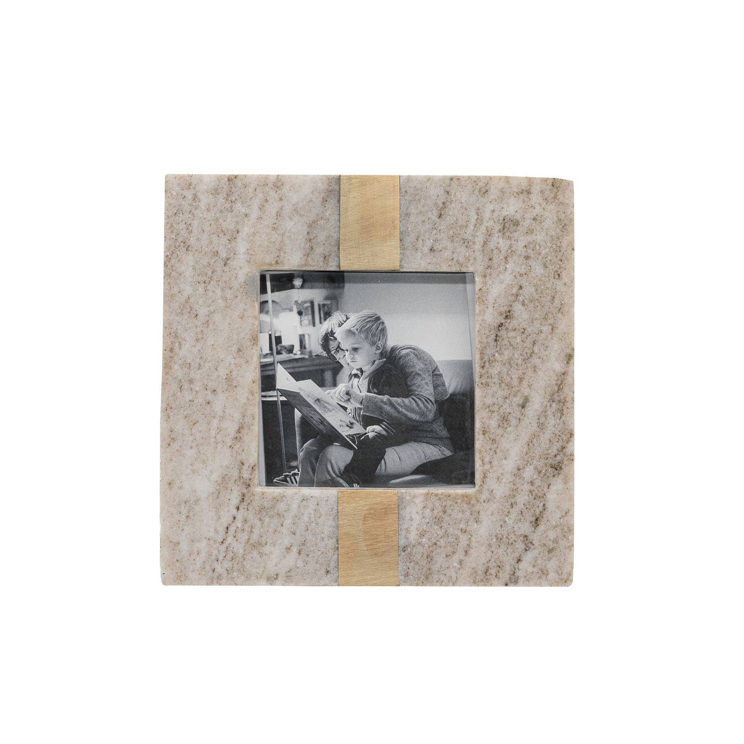 4x4 Photo Soren Beige Marble Picture Frame Brass Inlay