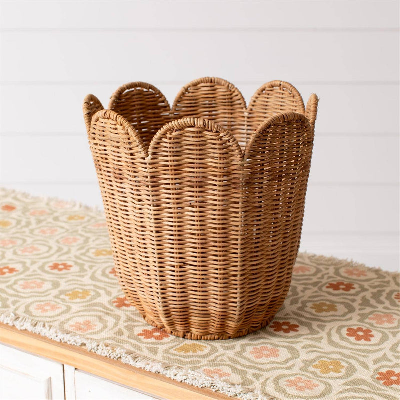 Scalloped Edge Rattan Round Basket - Cloth + Cabin