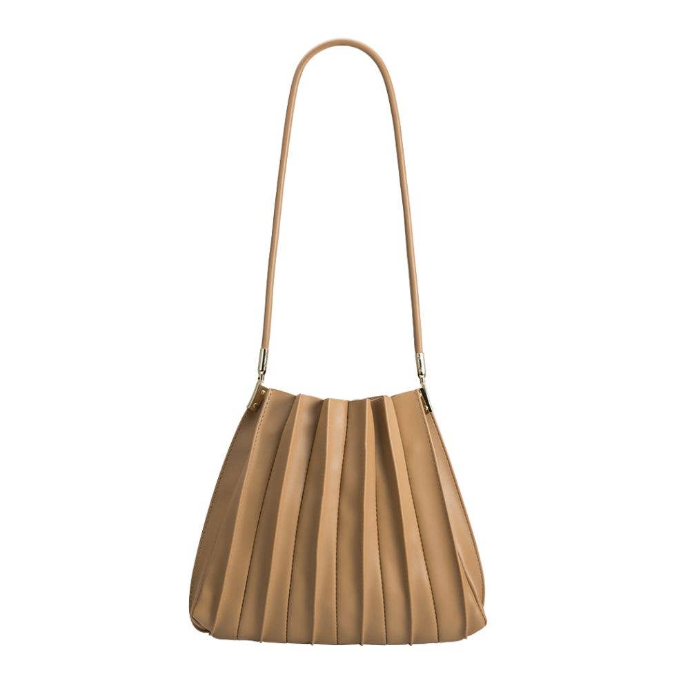 Carrie Taupe Pleated Vegan Shoulder Bag