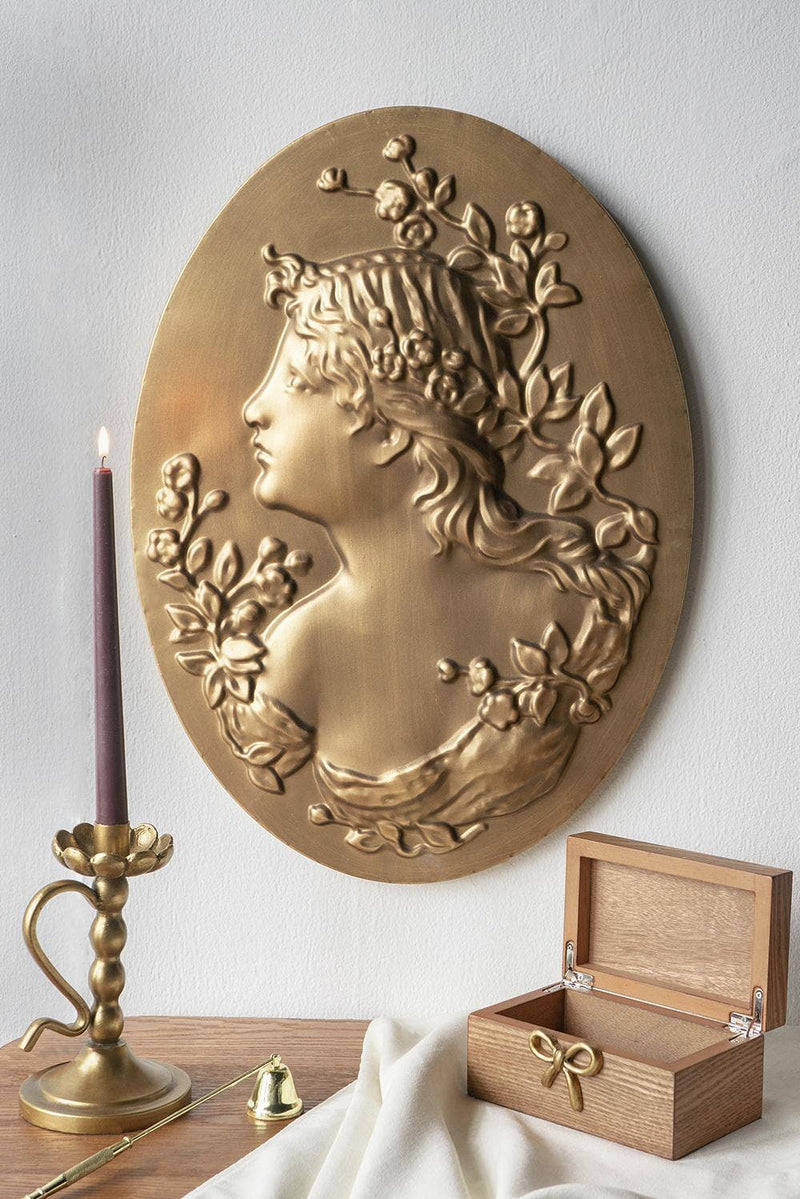 Wall Plaque w/ Regal Lady Design Antique Gold