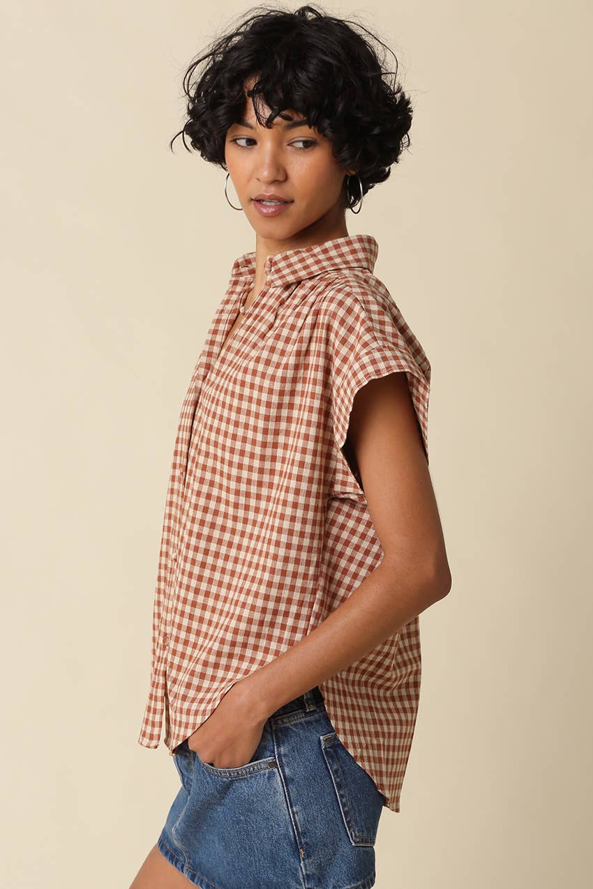 Natalya Sadie Gingham Button-Up Top