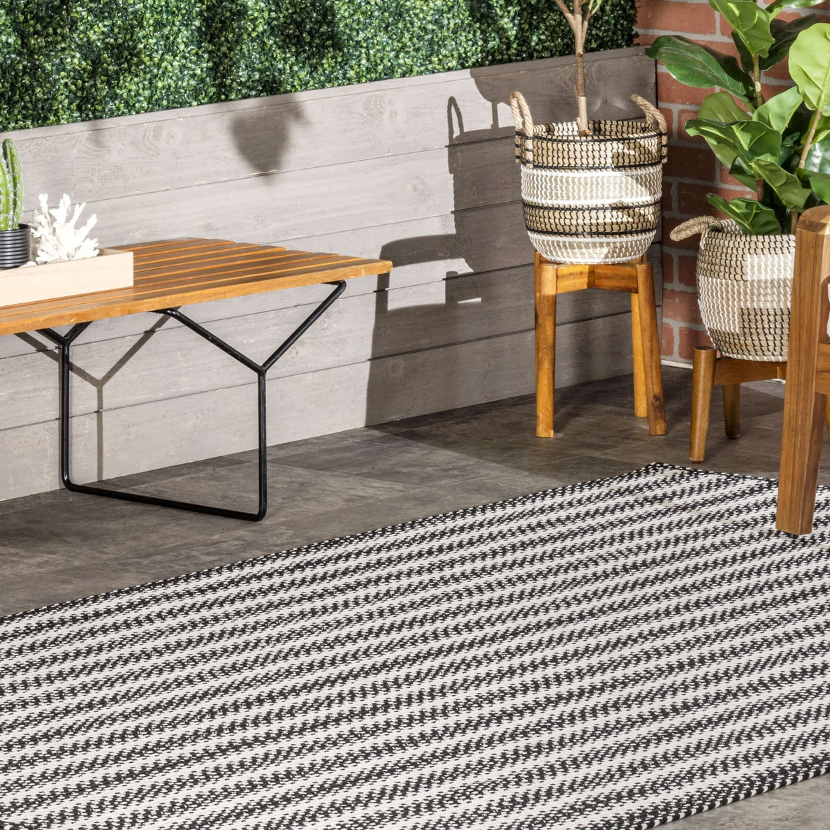 Kennedy Braided Stripes Indoor/Outdoor Area Rug