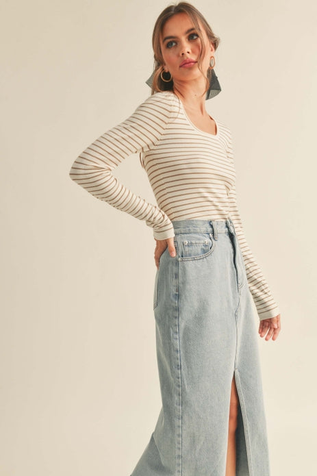 Sloane Striped Knit Top / Taupe