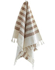 Oversized Woven Hand Towel in Tan Striped