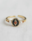 Adjustable Ring with Black Enamel Accent