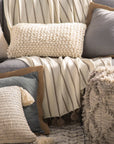 Ivory Pom pom Striped Woven 50"x60" Throw Blanket
