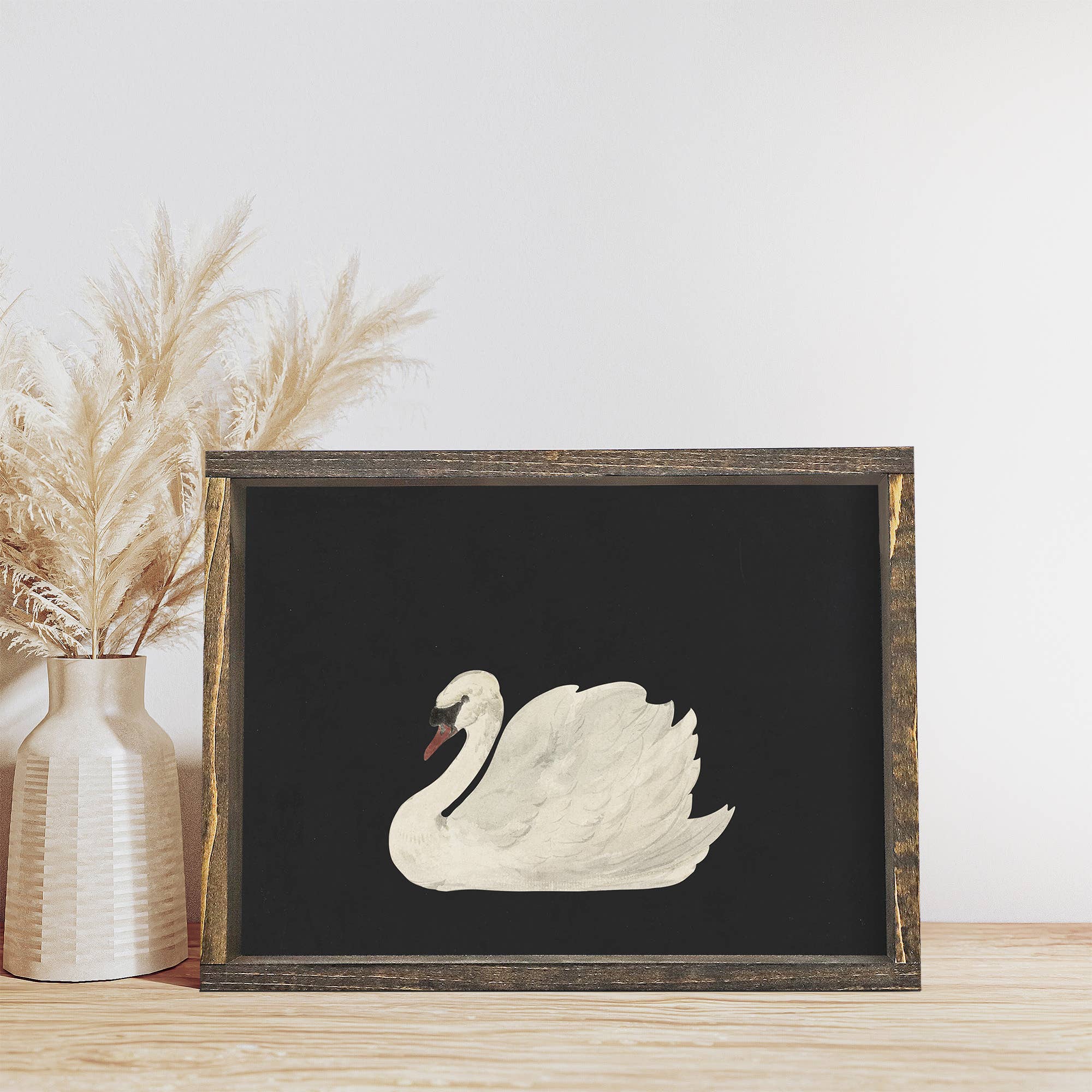 Vintage Framed Print | Antique Swan Painting A36 - Cloth + Cabin