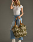 Olive & Cream Diamond Pattern Tote