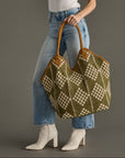 Olive & Cream Diamond Pattern Tote