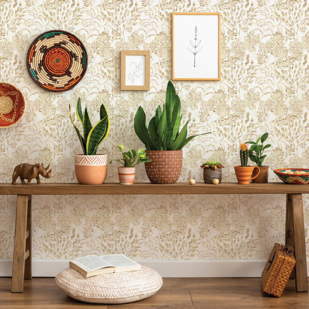 Stencil Foliage Wheat Non-Pasted Wallpaper