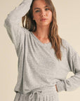 Brushed Hacci Long Sleeve V Neck Top