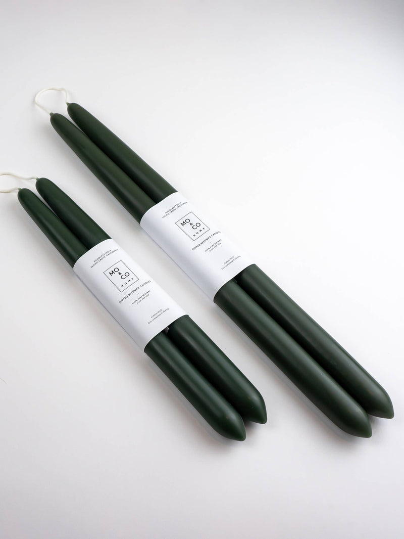 Forest Green Dipped Beeswax Taper Candles