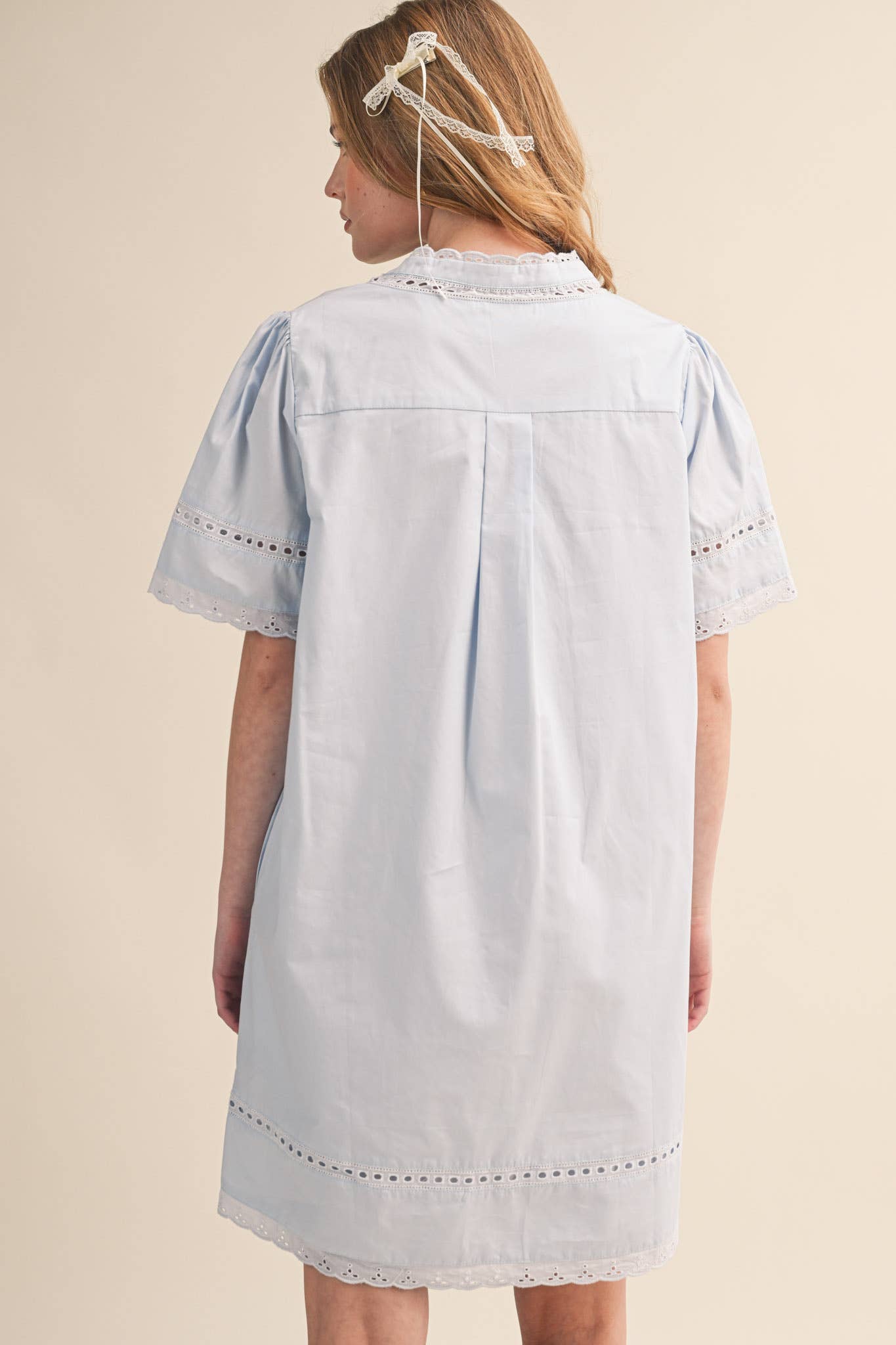 LACE TRIM SHORT SLEEVE TUNIC DRESS MDR4659 - Cloth + Cabin