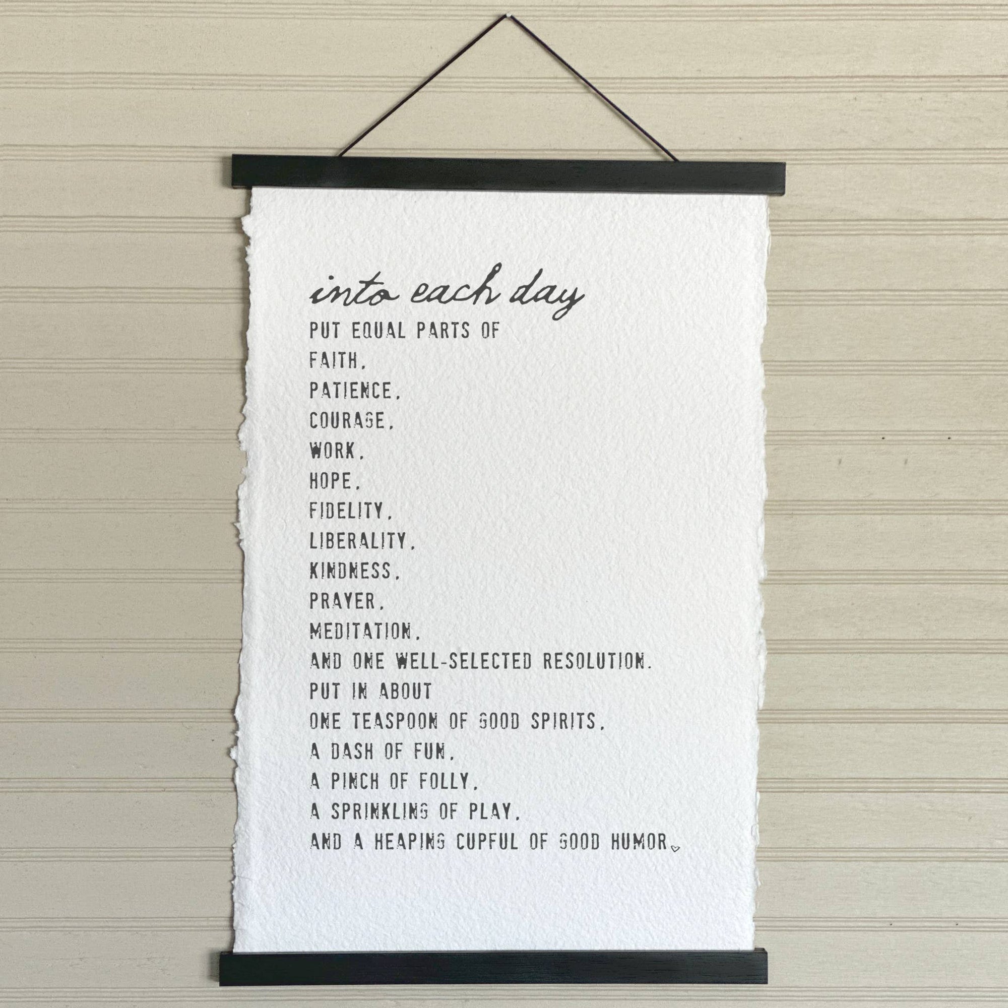 Handmade Paper Print, Recipe for Life Inspirational Sign - Cloth + Cabin