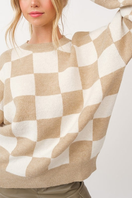 Gracelynn Soft Knit Checker Sweater