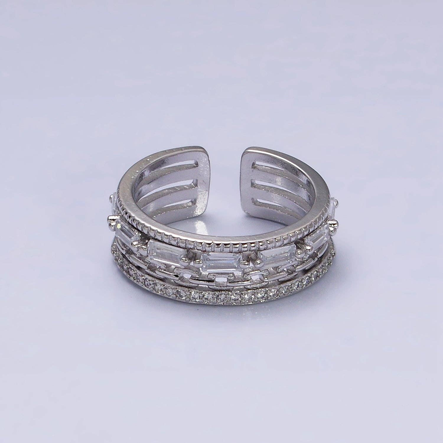 Gold Filled Clear CZ Baguette Cable Link Multiple Band Ring