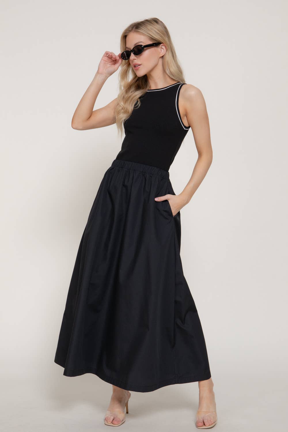 Brisa Sleeveless Piping Knit Long Dress