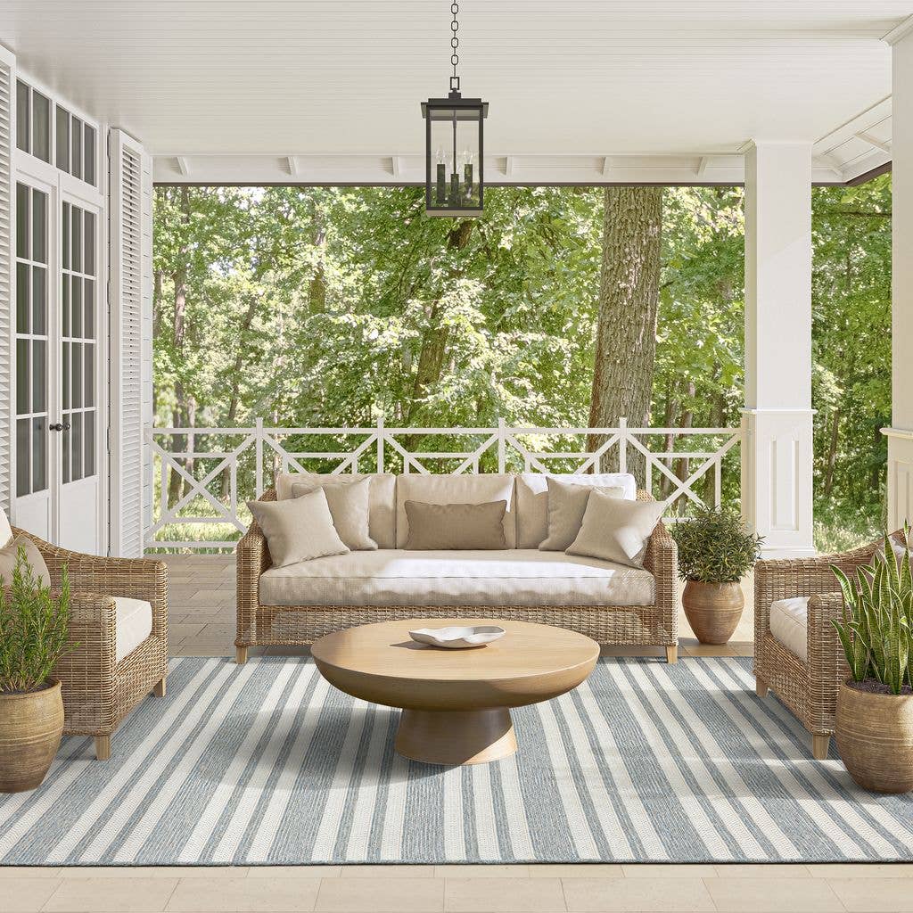 3x5 Ocean Blue Striped Indoor/Outdoor Rug