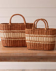 Tan And Cream Striped Wicker Basket