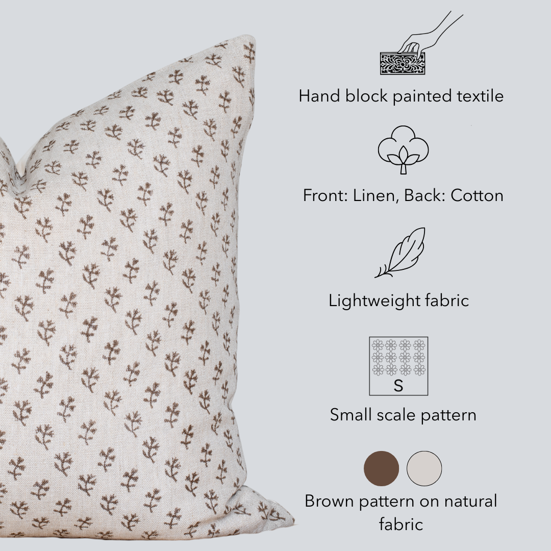 Tierra Block Printed Pillow Cover | Brown