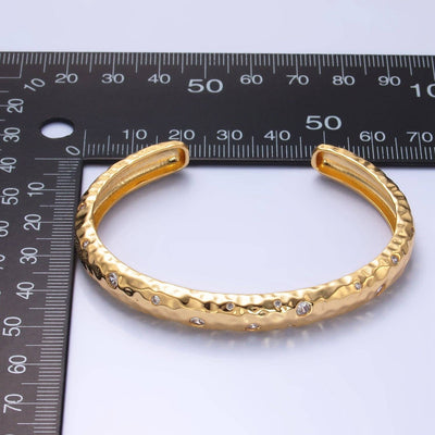 24K Gold Filled CZ Dotted Hammered Cuff Bracelet