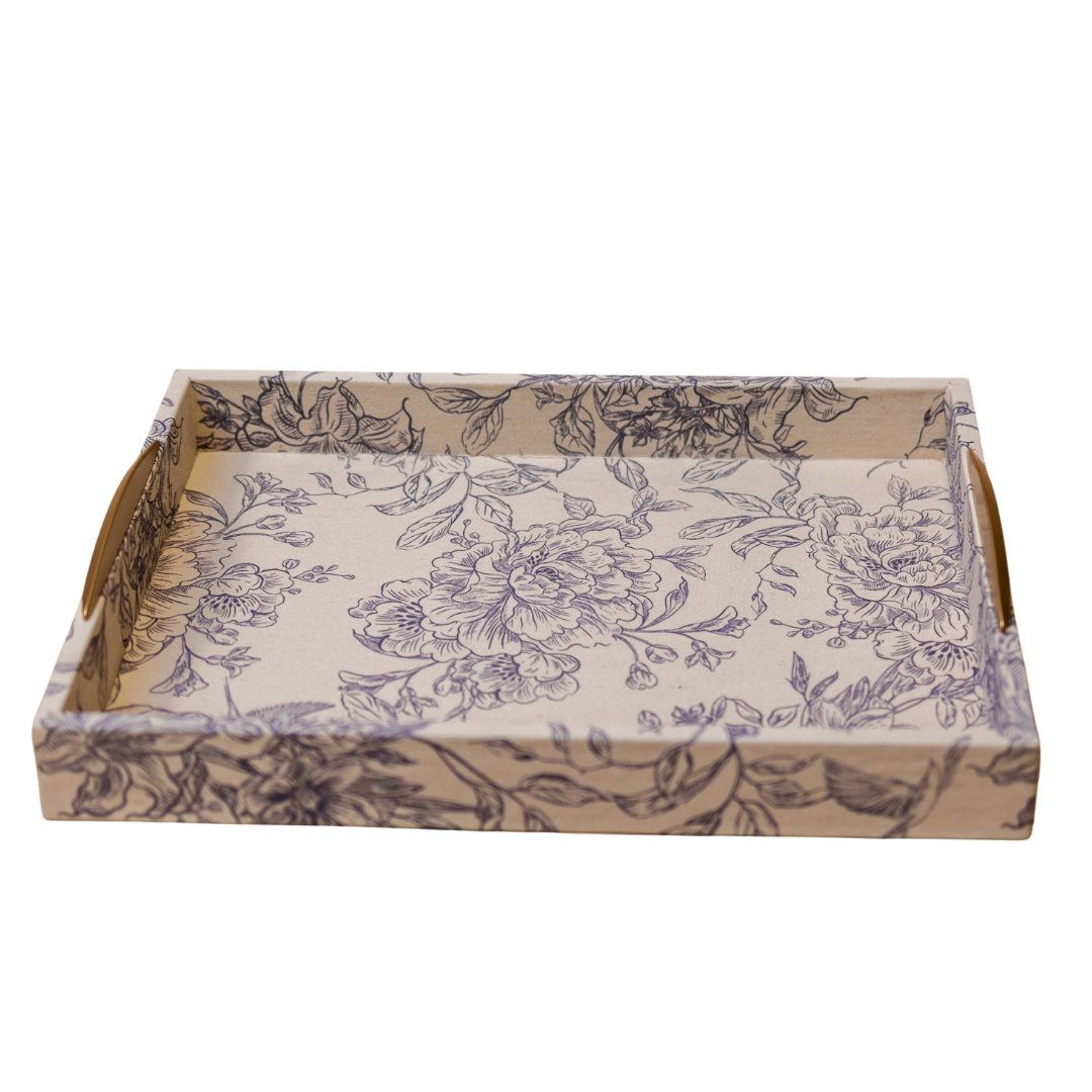 Cream/Blue Fabric Wrapped Tray