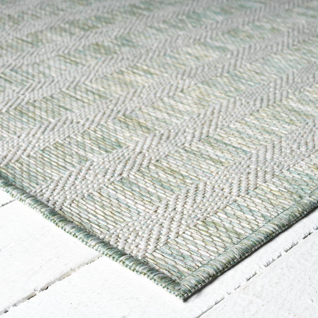 3x5 Ocean Striped Green Cream Indoor/Outdoor Area Rug
