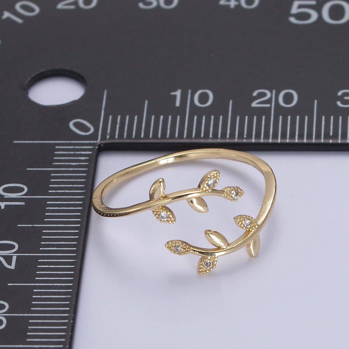 Micro Pave Olive Vine Leaf Adjustable Ring