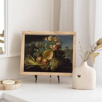 Framed Vintage Still Life with Fruit and Flowers