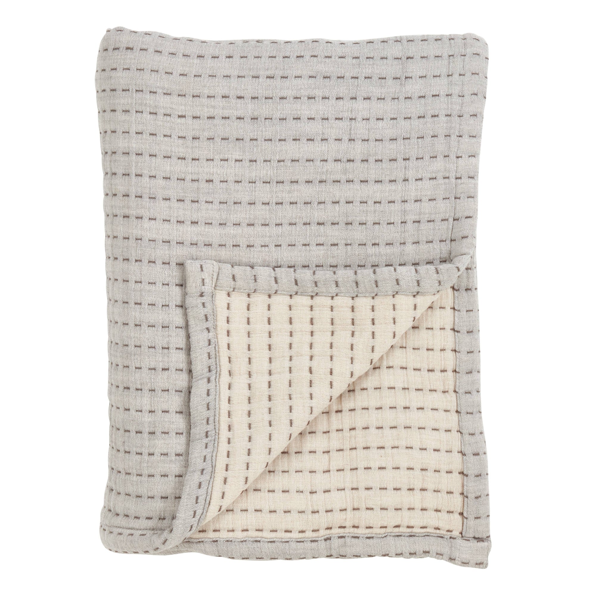 Grey Pure Cotton Line-Stitch Throw Blanket