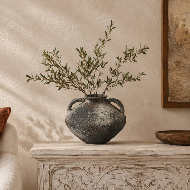 Rustic Dark Gray Ceramic Vase