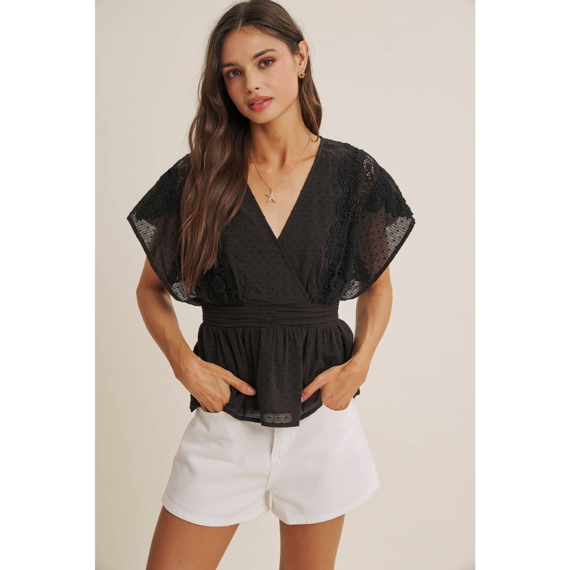 Zoie Swiss Dot Lace Peplum Blouse