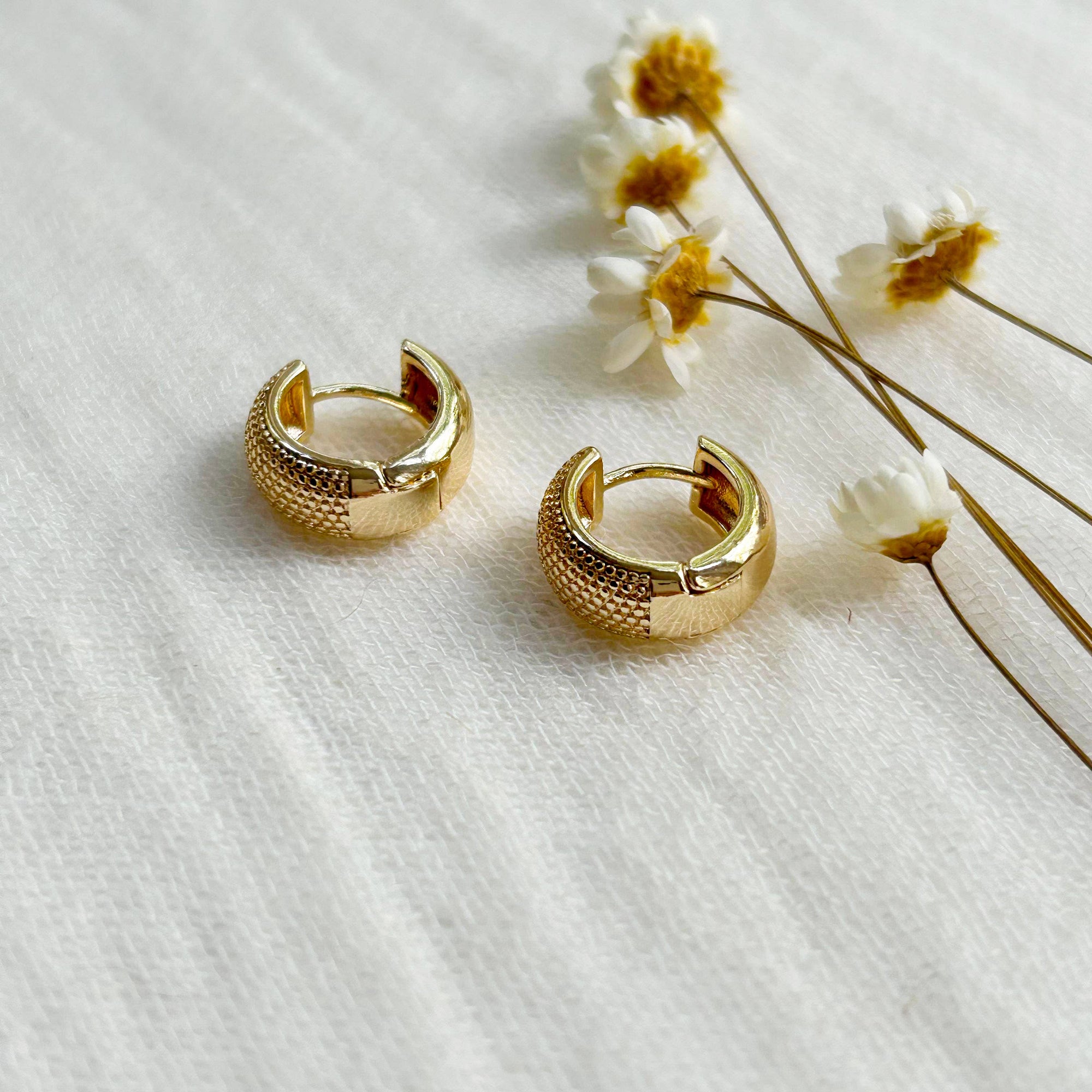 Gold Textured Huggie Hoops