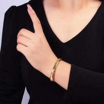 24K Gold Filled CZ Dotted Hammered Cuff Bracelet