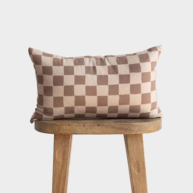 Tan & Brown Checkered Pillow Cover - Cloth + Cabin