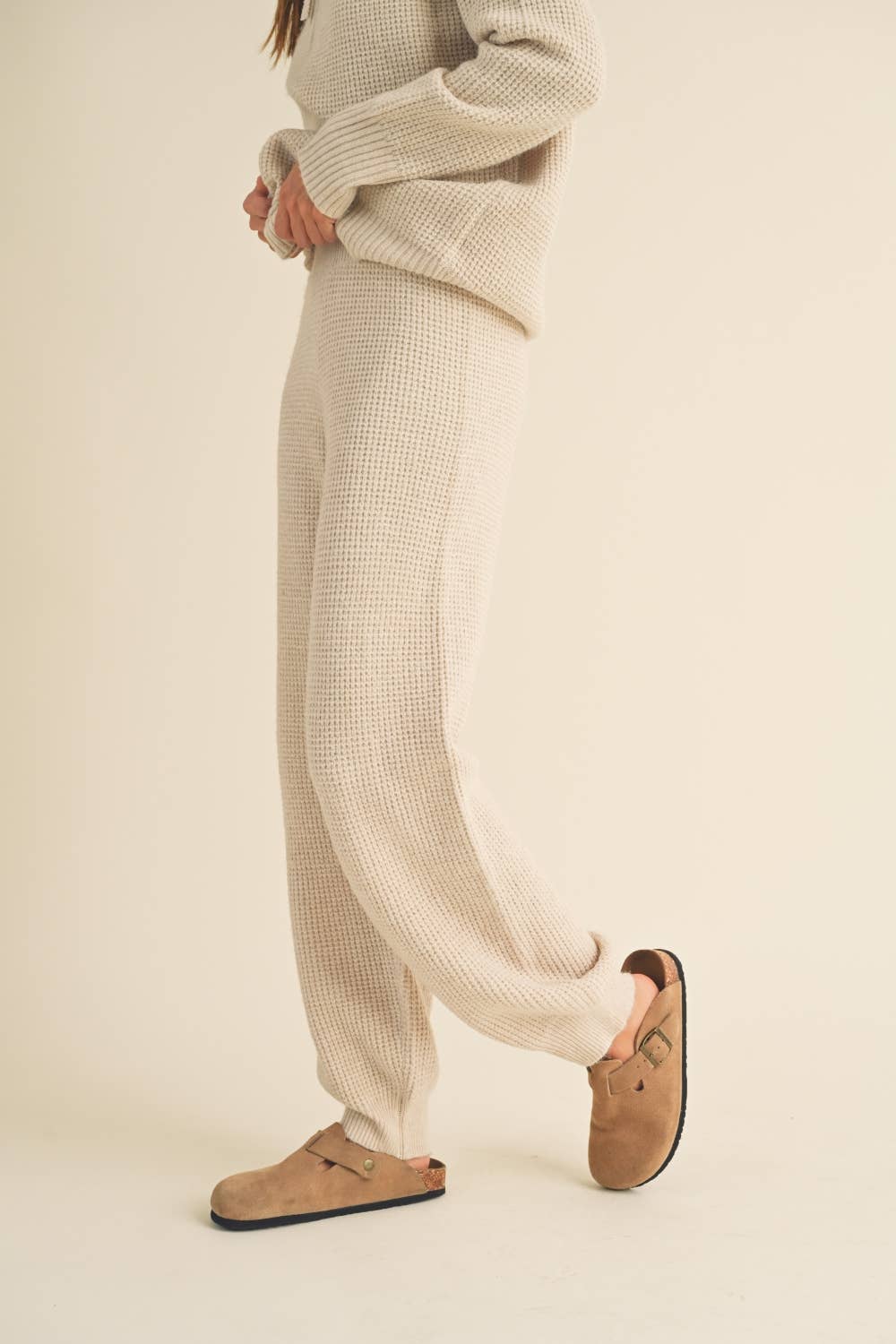 Roselyn Waffle Pattern Sweater Jogger Pants