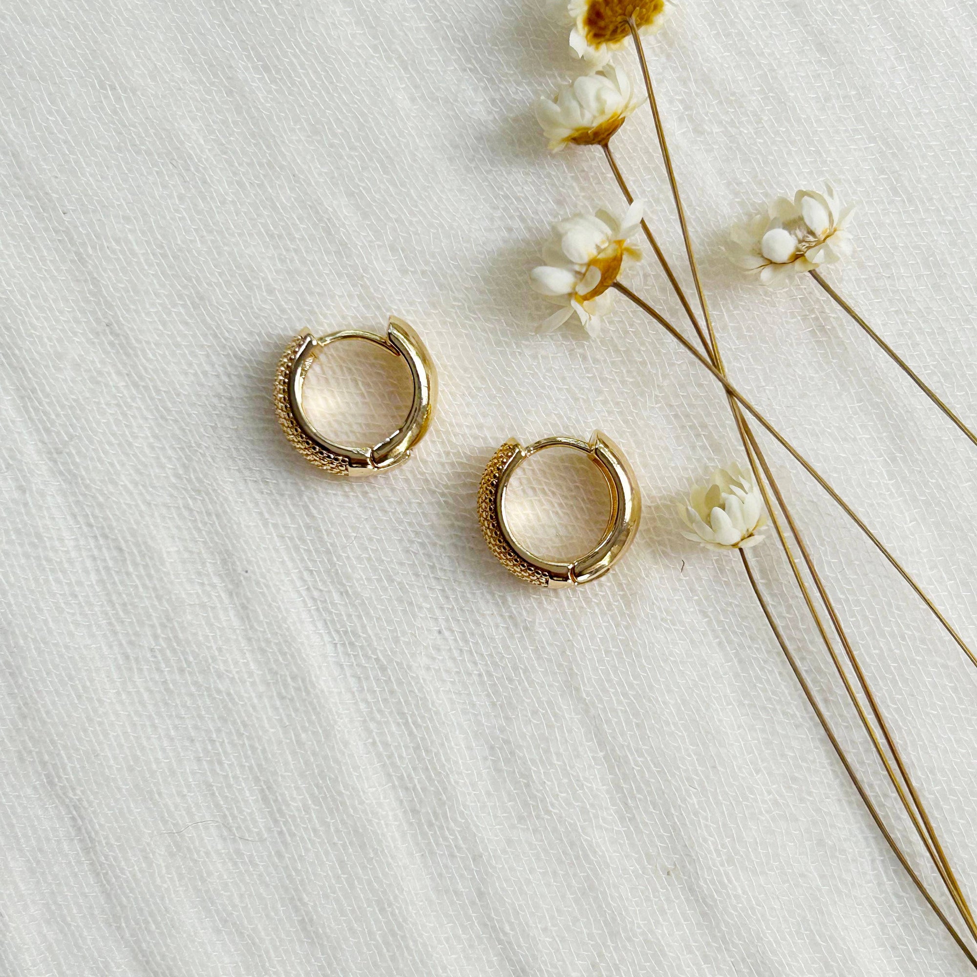 Gold Textured Huggie Hoops