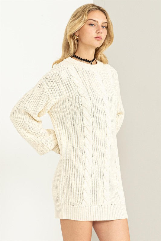 Chloe Cable Knit Ribbed Mini Sweater Dress