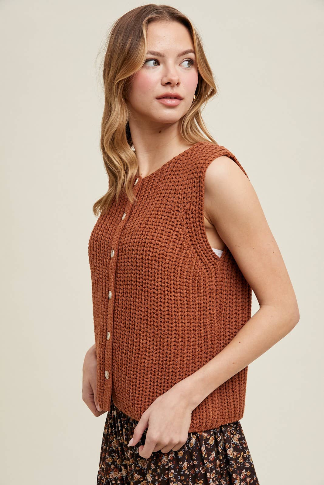 Shaylee Textured Button-Up Sweater Vest